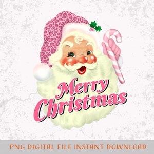 Retro Pink Santa Png, Leopard Christmas Png, Sublimation Christmas. Digital Downloads. Christmas Shirt Design. Vintage Design