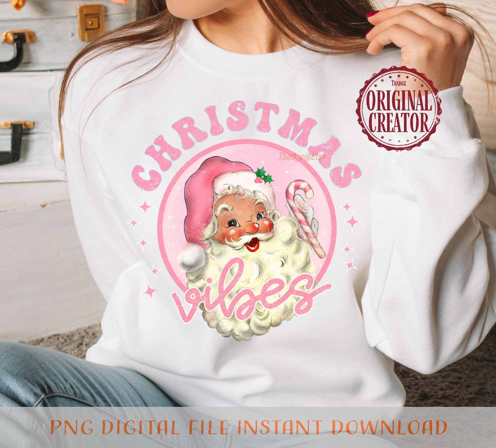 Retro Pink Christmas Vibes Sublimationsdatei für Shirt Design, digitaler Download. Weihnachtsmann Png.