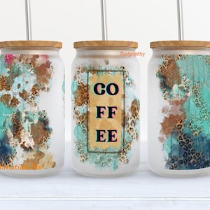 Coffee Leopard png Sublimation for Libbey Glass Can 16 oz.