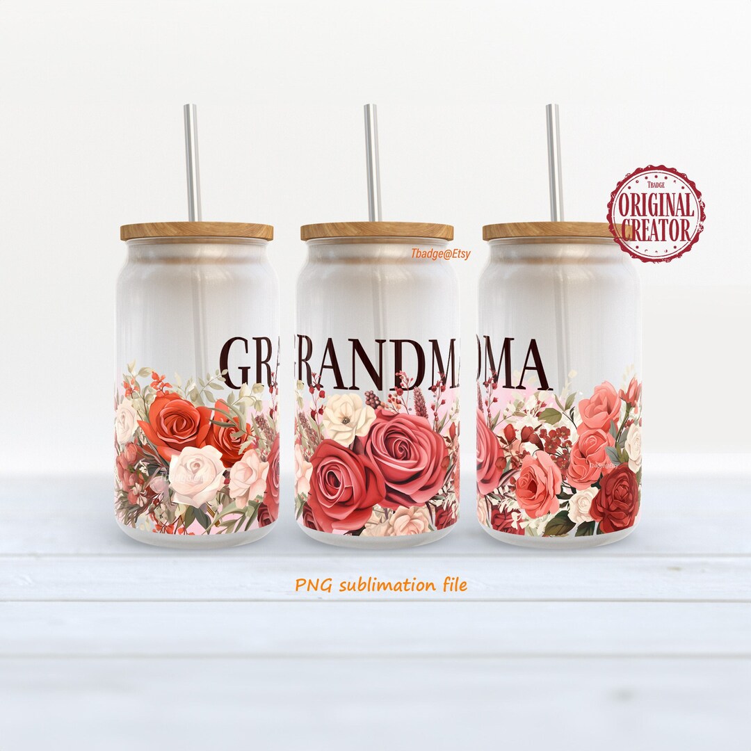 Grandma Floral 16oz Can Glass Wrap: PNG Sublimation (digital Download ...