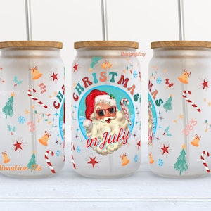 Weihnachten im Juli Libbey Glass Can PNG - Beach Santa Sublimation Wrap 16oz - Sommer Weihnachten Digitaler Download für Tumbler