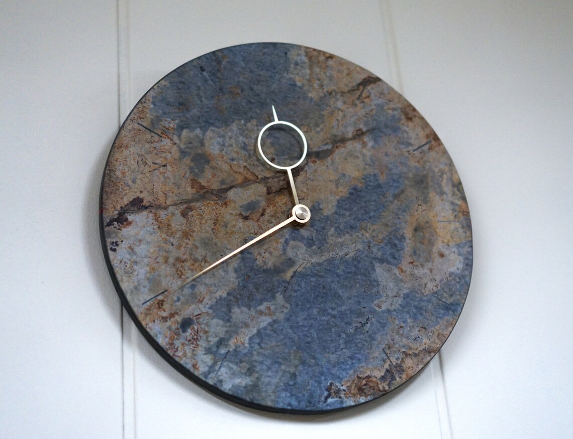 Natural slate wall clock with bronze hands Etsy