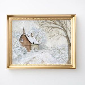 Christmas Cottage Print - Christmas Art - Vintage Christmas Painting