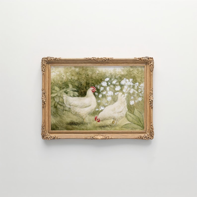 Chicken Art Print - Vintage Farmhouse Kitchen Wall Art - Etsy