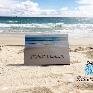 Family Beach Print on Wood Block, Beach Theme, Beach Photography, Family Word Written On Beach Sand, Family Print, Beach Decor