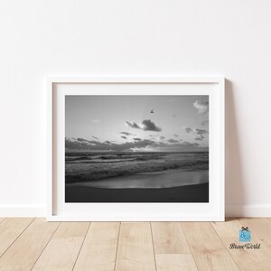 Black and White Beach Sunset Print, Beach Home Decor, Love Heart Cloud ...