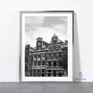 Amsterdam Netherlands Black and White Photograph Print, Dutch Architecture, Canal Houses, Black and White Print, Amsterdam Houses, Wall Art