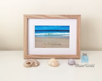 Brazilian Portuguese Amor Photo Print Wall Art, Amor Photo Print, Beach Theme, Love Beach Decor, Amor Word Written on Beach Sand, Brazil