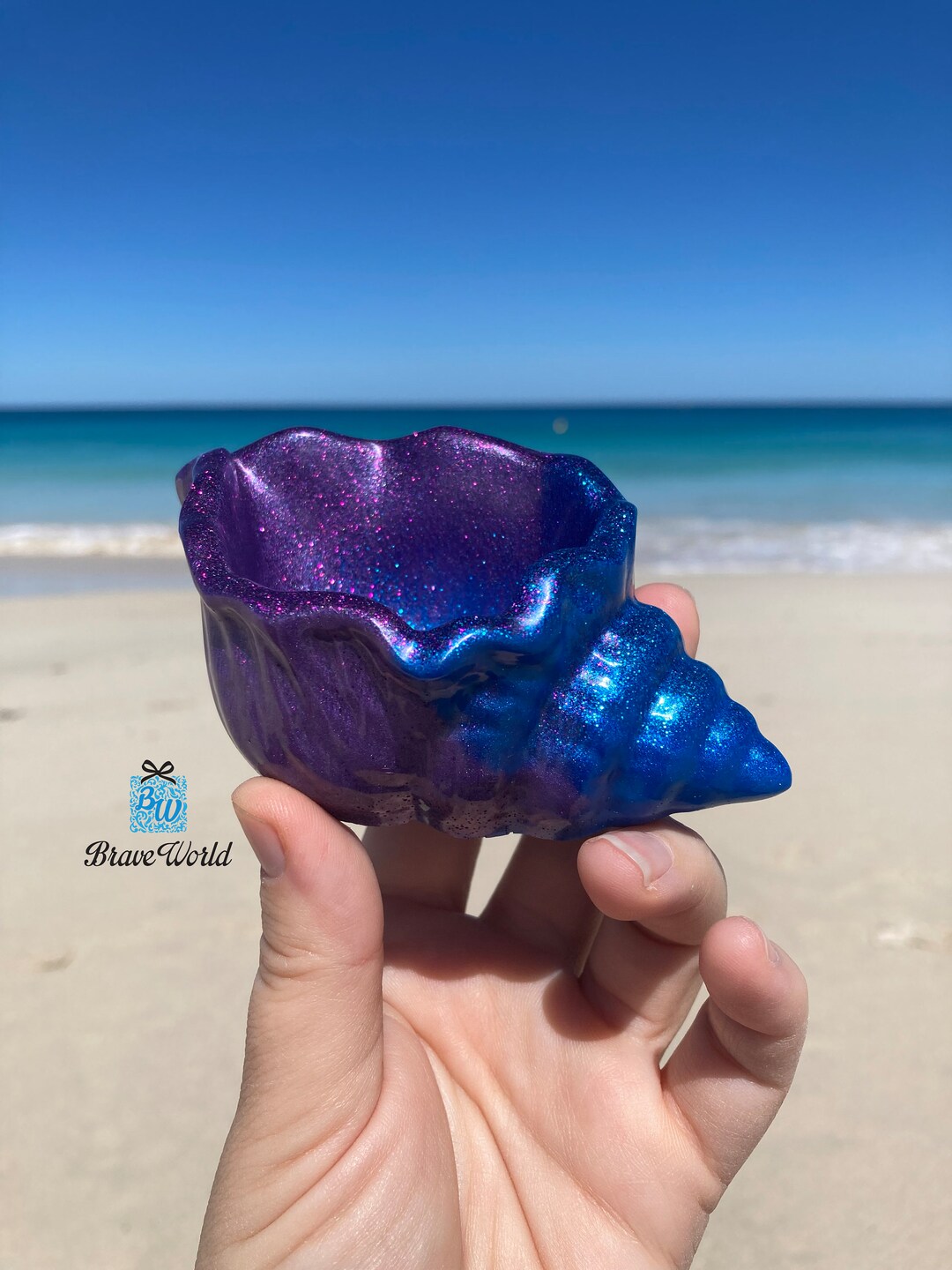 Purple and Blue Resin Shell, Beach Themed Gifts, Resin Crafts, Blue and ...