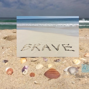 Brave Print on Wood Block, Brave Word Hand Written on Beach Sand, Beach Decor, Sand Writing, Be Brave, Brave Print, Beach Print, Brave Gift