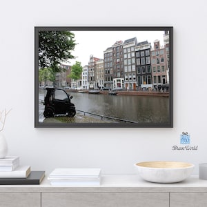 Amsterdam Netherlands Photograph Print, Canal Houses, Dutch, Holland, Small Tiny Car, Amsterdam Canal House, Floating Homes, Amsterdam City