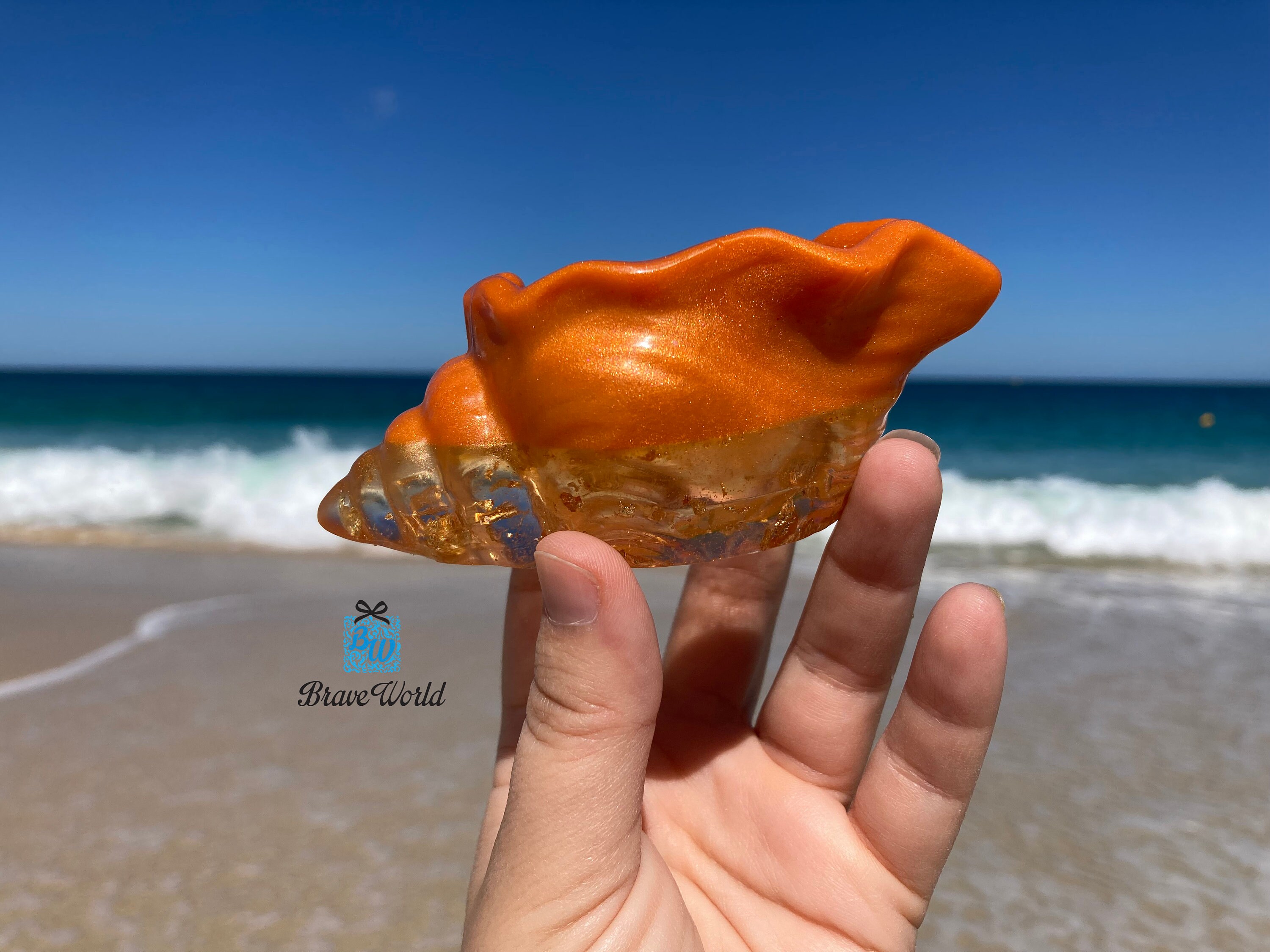 Orange and Gold Conch Shell Resin Trinket Dish, Beach Themed Gifts ...