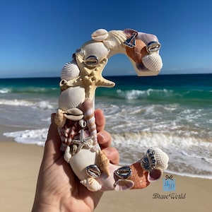 Letra de madeira C decorada à mão com conchas e pingentes temáticos de praia, presente com tema de praia, conchas, decoração de praia, único, presente exclusivo