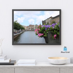 Amsterdam Netherlands Photograph Print, Dutch Architecture, Travel Gifts, Canal Houses, Amsterdam Travel Print, Amsterdam Canals, Flowers