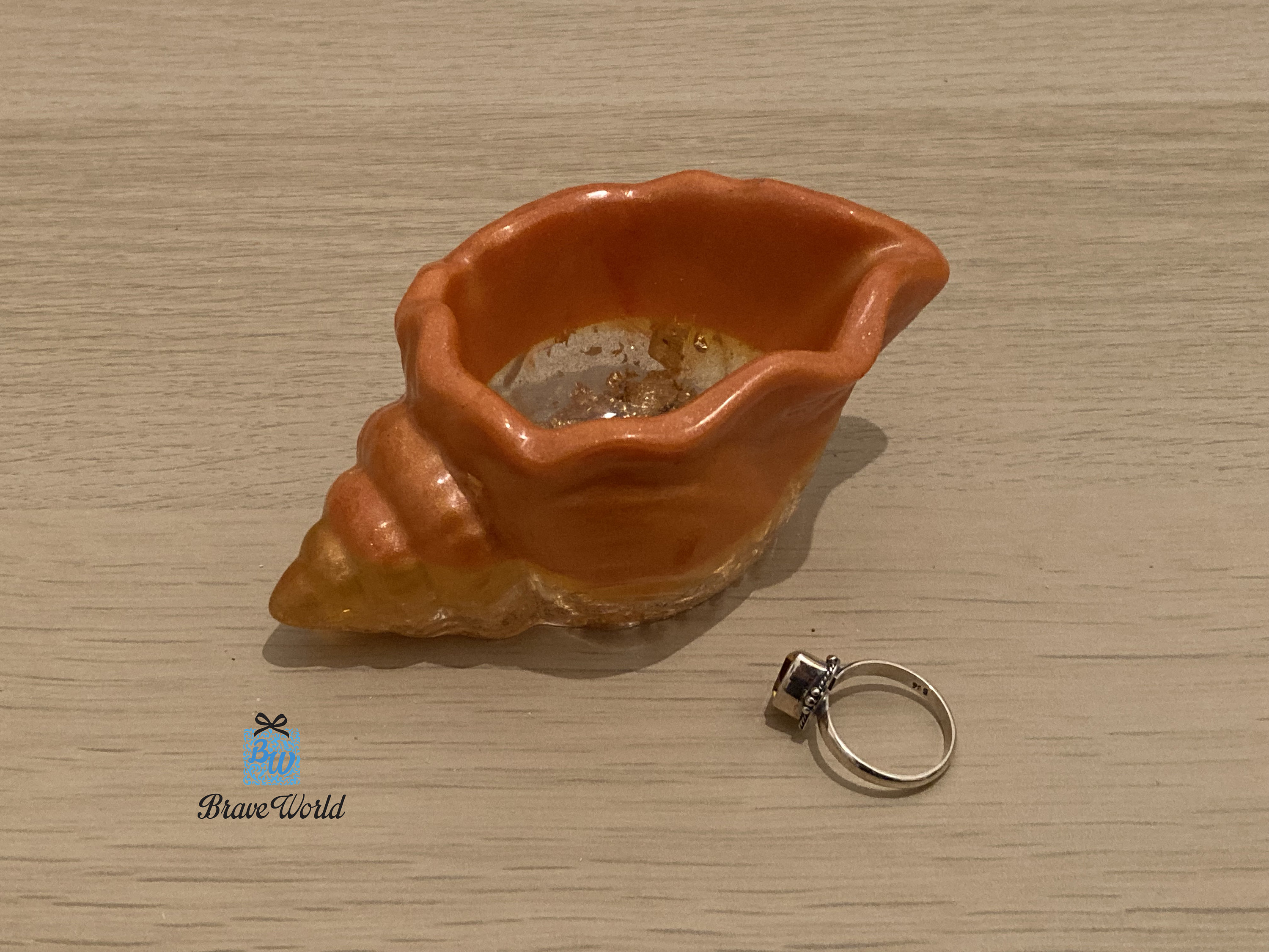 Orange and Gold Conch Shell Resin Trinket Dish, Beach Themed Gifts ...