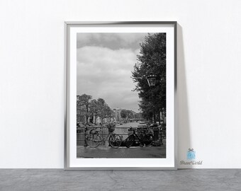 Black and White Amsterdam Bike Print, Amsterdam Netherlands Photograph Print, Black and White Print, Bicycle, Bike, Black and White Bicycle