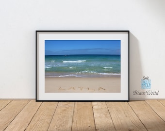 Personalised Name Layla, Beach Theme, Layla Photograph Print, Beach Gift, Gifts for Her, Personalized Gifts, Beach Decor, Beach Sand Writing