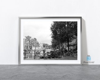 Black and White Amsterdam Netherlands Photograph Print, Black and White Print, Amsterdam Bike Print, Black and White Bicycle Print, Bicycles