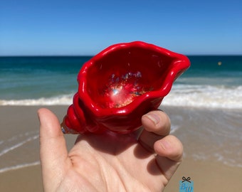 赤と金の巻貝の樹脂製小物皿、ビーチをテーマにしたギフト、ホーム