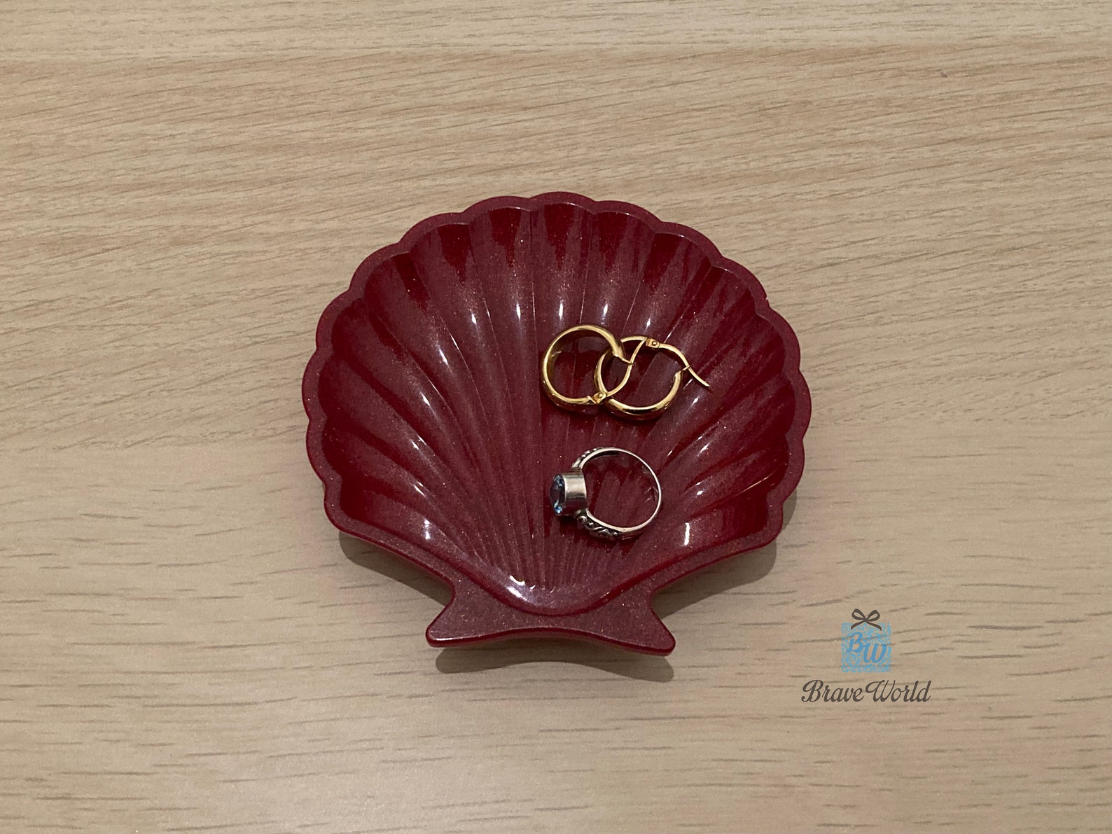 Burgundy Red Clam Scallop Shell Resin Trinket Dish, Resin Art, Resin ...
