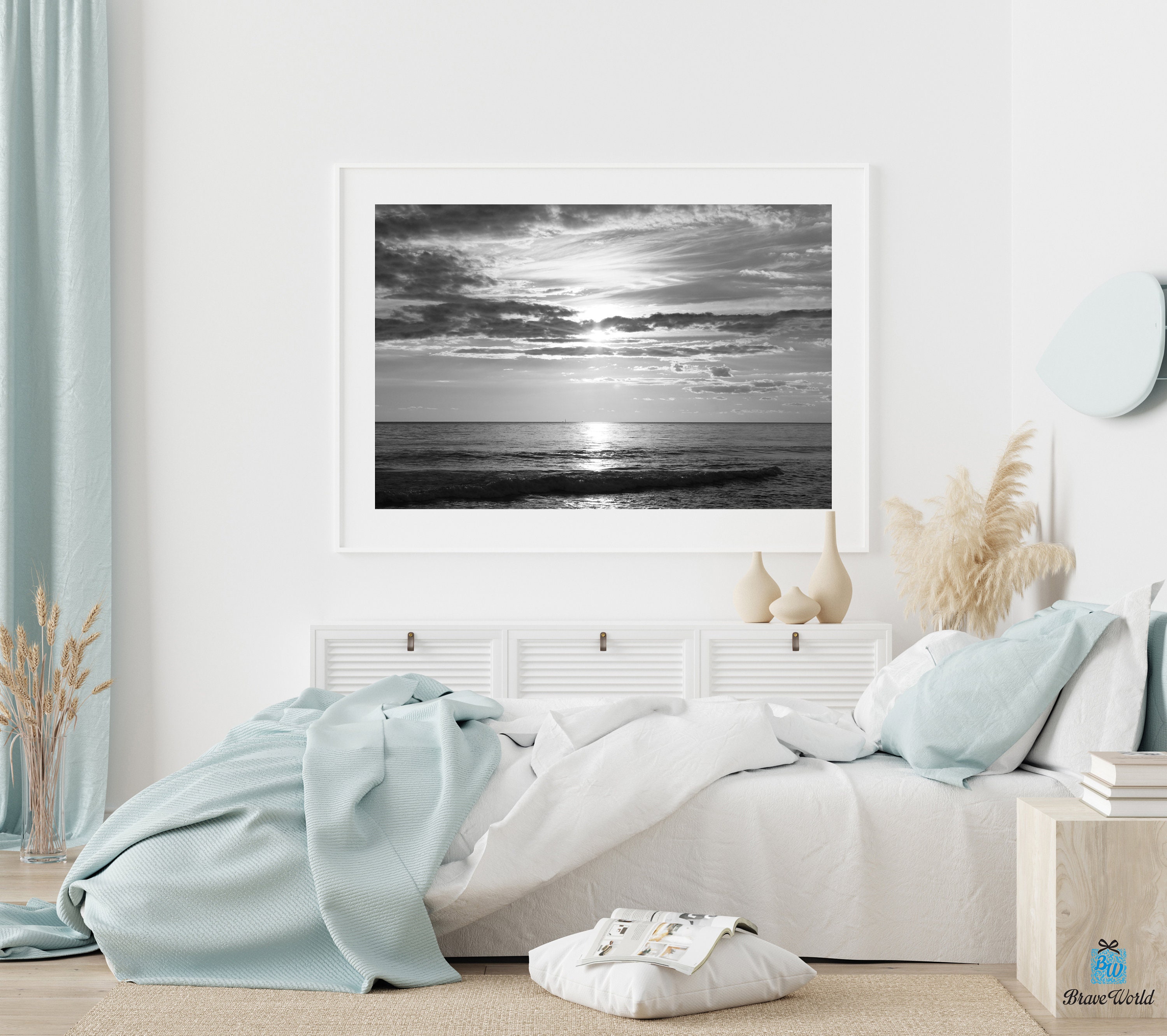 Black and White Beach Sunset Print, Beach Sunset, Beach Home Decor ...
