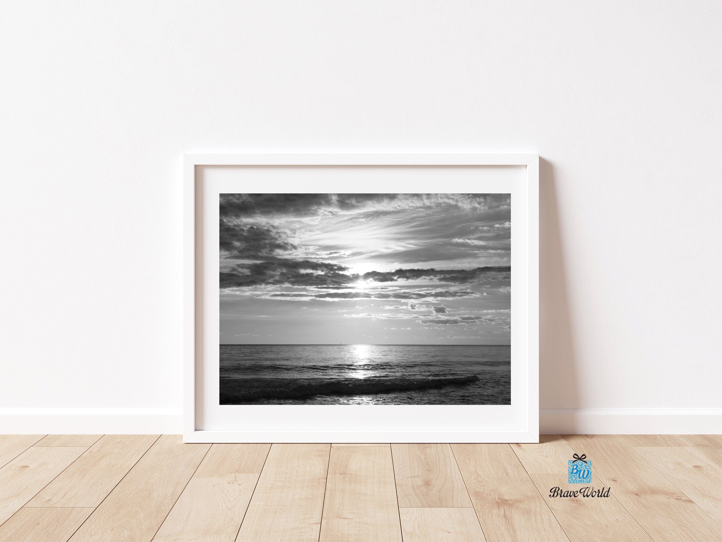Black and White Beach Sunset Print, Beach Sunset, Beach Home Decor ...