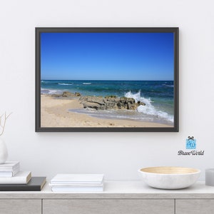 Impression photo Trigg Beach Australie-Occidentale, vagues se brisant sur les rochers, impression plage, art mural plage, art mural côtier, océan, décoration d'intérieur
