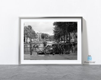 Black and White Amsterdam Netherlands Photograph Print, Black and White Bicycle Print, Fine Art Photography, Amsterdam Bicycle Print, Bike