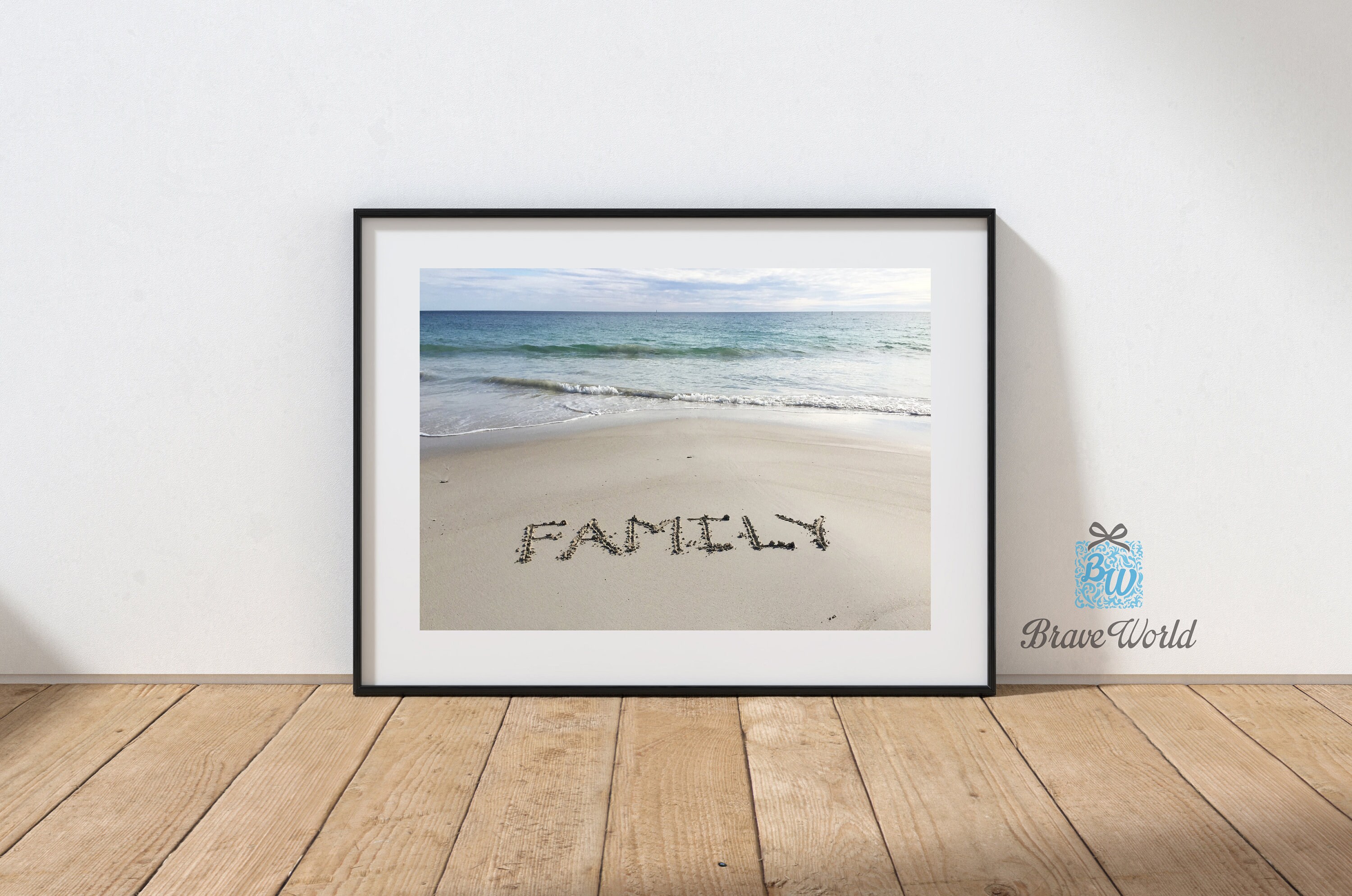 Family Print, Family Photograph Print Beach Theme, Beach Decor, Family Word Written on Beach