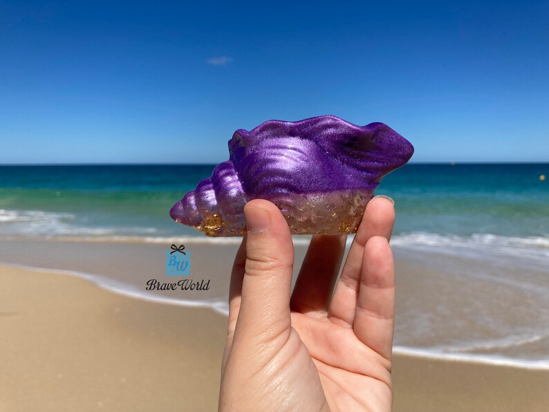 Purple and Gold Conch Shell Resin Trinket Dish, Beach Themed Gifts ...
