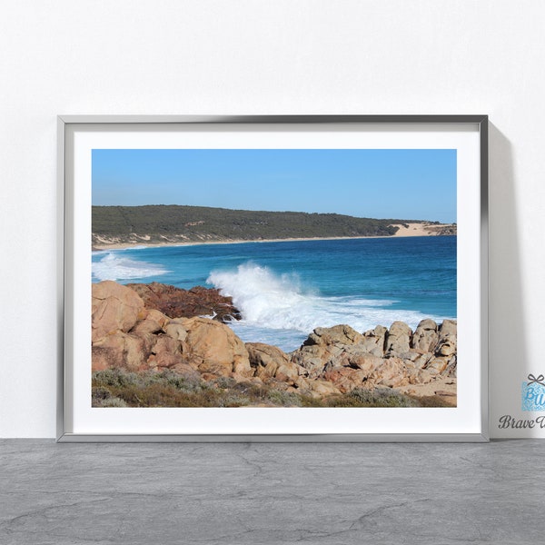 Injidup Bay Yallingup Western Australia, Instant Download Print, Digital Download, Margaret River, Coastal, Waves Crashing on Rocks