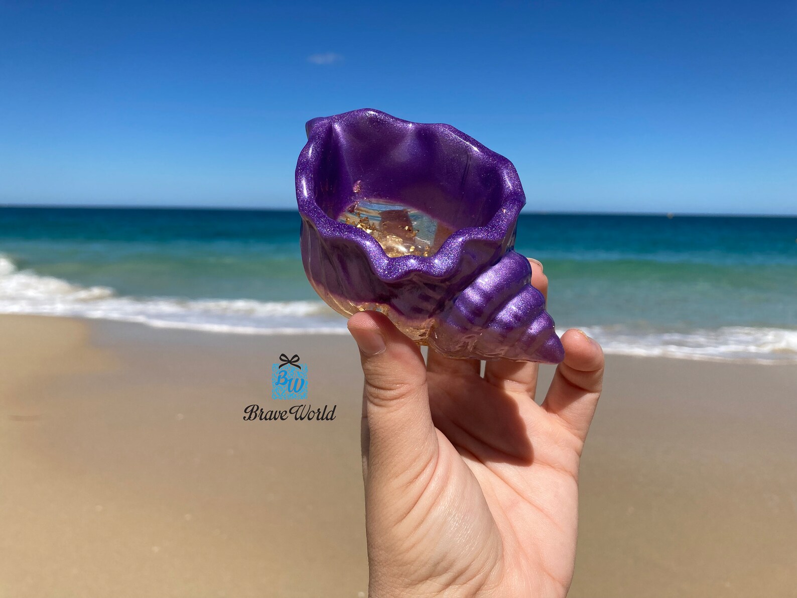 Purple and Gold Conch Shell Resin Trinket Dish, Beach Themed Gifts ...