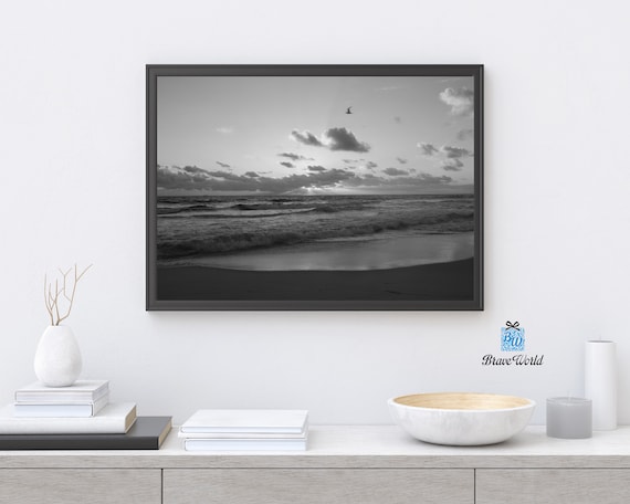 Black and White Beach Sunset Print Beach Home Decor Love | Etsy Australia