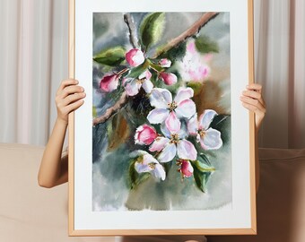 Apple Blossom Art Print, Blossom Watercolor Print, Spring Flowers, Botanical Wall Decor, Floral Print, Botanical Wall Art, White Flowers