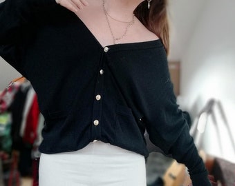 Vintage pure wool Black cardigan with gold buttons