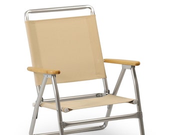 FORMA MARINE Folding Aluminum Beach Chair with Teak Armrests- textilene Mesh Fabric &#39;Plaz&#39;-PA600V
