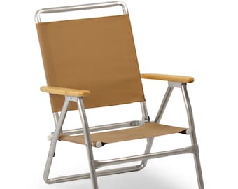 FORMA MARINE Folding Aluminum Beach Chair with Teak Armrests- Recacril Marine Grade Fabric &#39;Plaz&#39;-PA600T
