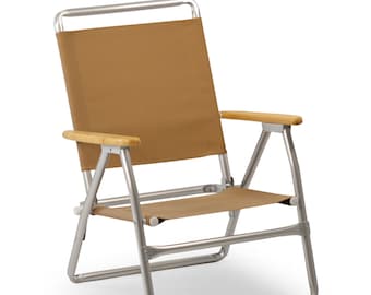 Folding Aluminum Beach Chair with Teak Armrests- Recacril Marine Grade Fabric -PA600