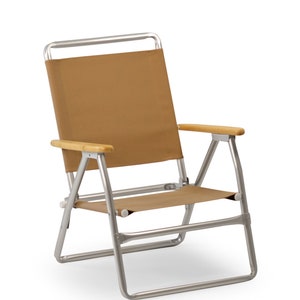 FORMA MARINE Folding Aluminum Beach Chair with Teak Armrests- Recacril Marine Grade Fabric &#39;Plaz&#39;-PA600T