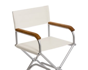 FORMA MARINE High-End Folding Aluminum Boat Chair with Teak Armrests-A6000T