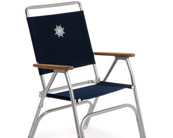FORMA MARINE Folding Aluminum LARGE High Back Boat Chair With Teak  Armrests-m100lnb 