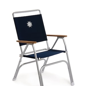 FORMA MARINE Folding Aluminum LARGE High Back Boat Chair with Teak Armrests-M100LNB