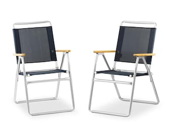 FORMA MARINE Folding Folding Aluminum Outdoor Chair with Teak Armrests Set of 2-PA160V