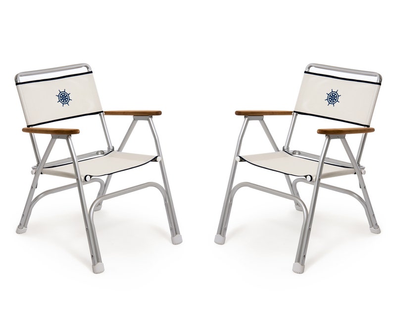 FORMA MARINE Folding Aluminum Boat Chair With Teak Armrests Set of 2