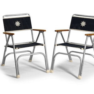 FORMA MARINE Folding Aluminum Boat Chair with Teak Armrests Set of 2-M100V