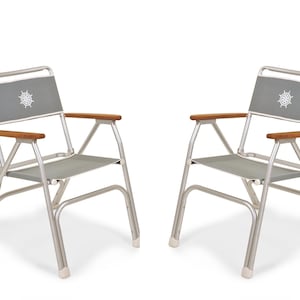 FORMA MARINE Folding Aluminum Boat Chair with Teak Armrests Set of 2-M100