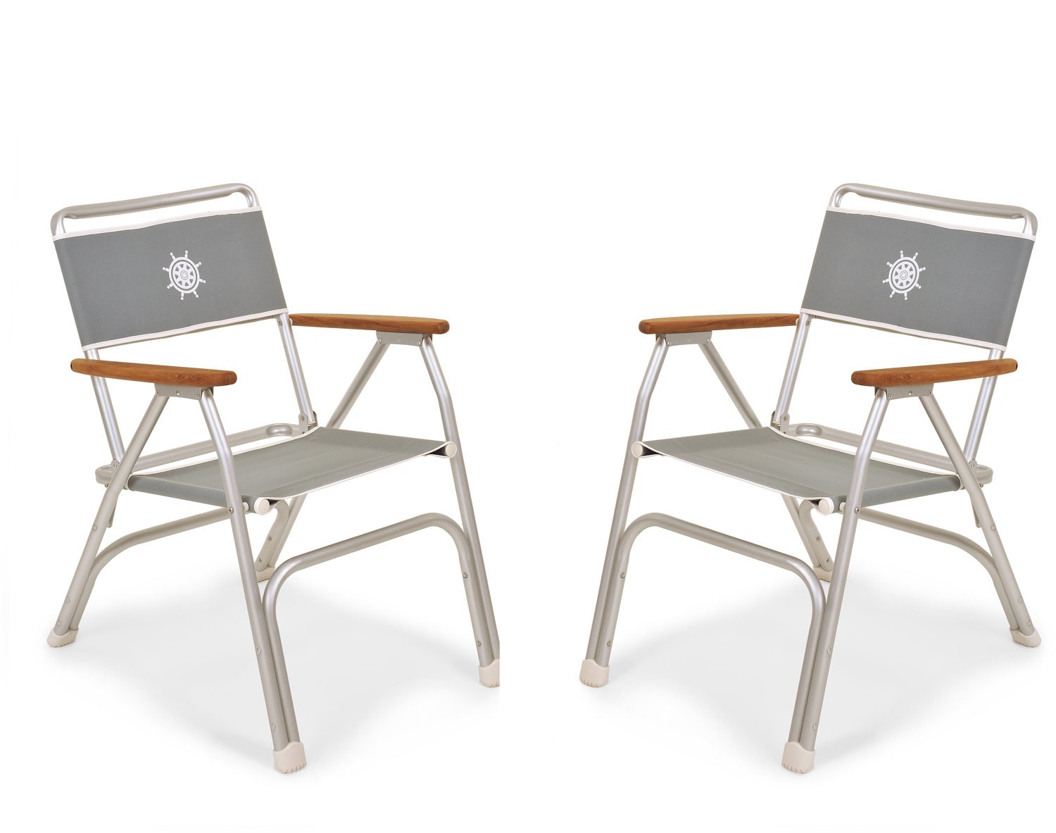FORMA MARINE Folding Aluminum Boat Chair With Teak Armrests Set of 2