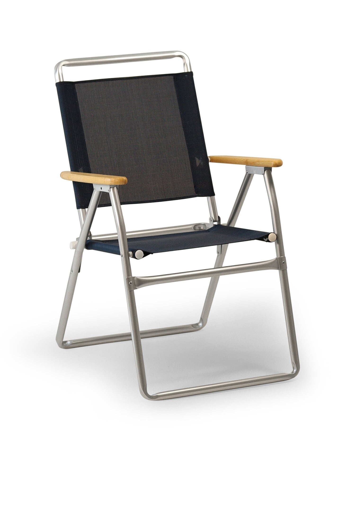 FORMA MARINE Folding Aluminum Outdoor Chair with Teak Armrests- Textilene Mesh Fabric-PA160V