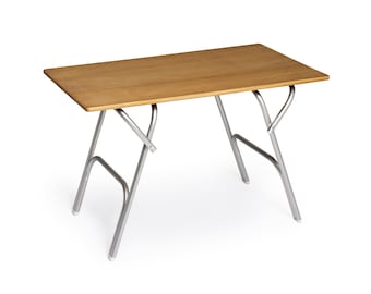 FORMA MARINE Folding Aluminum and Teak Top Boat Table, Adjustable to 2 fixed heights 66X112X56/73 cm-M600T