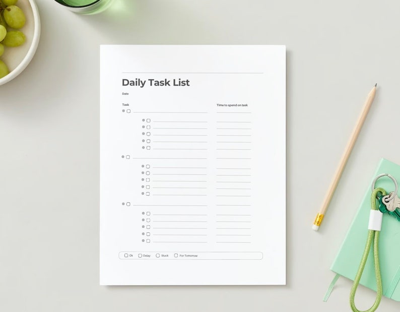 Task Sections Single Sheet Daily Task List - Printable - Etsy